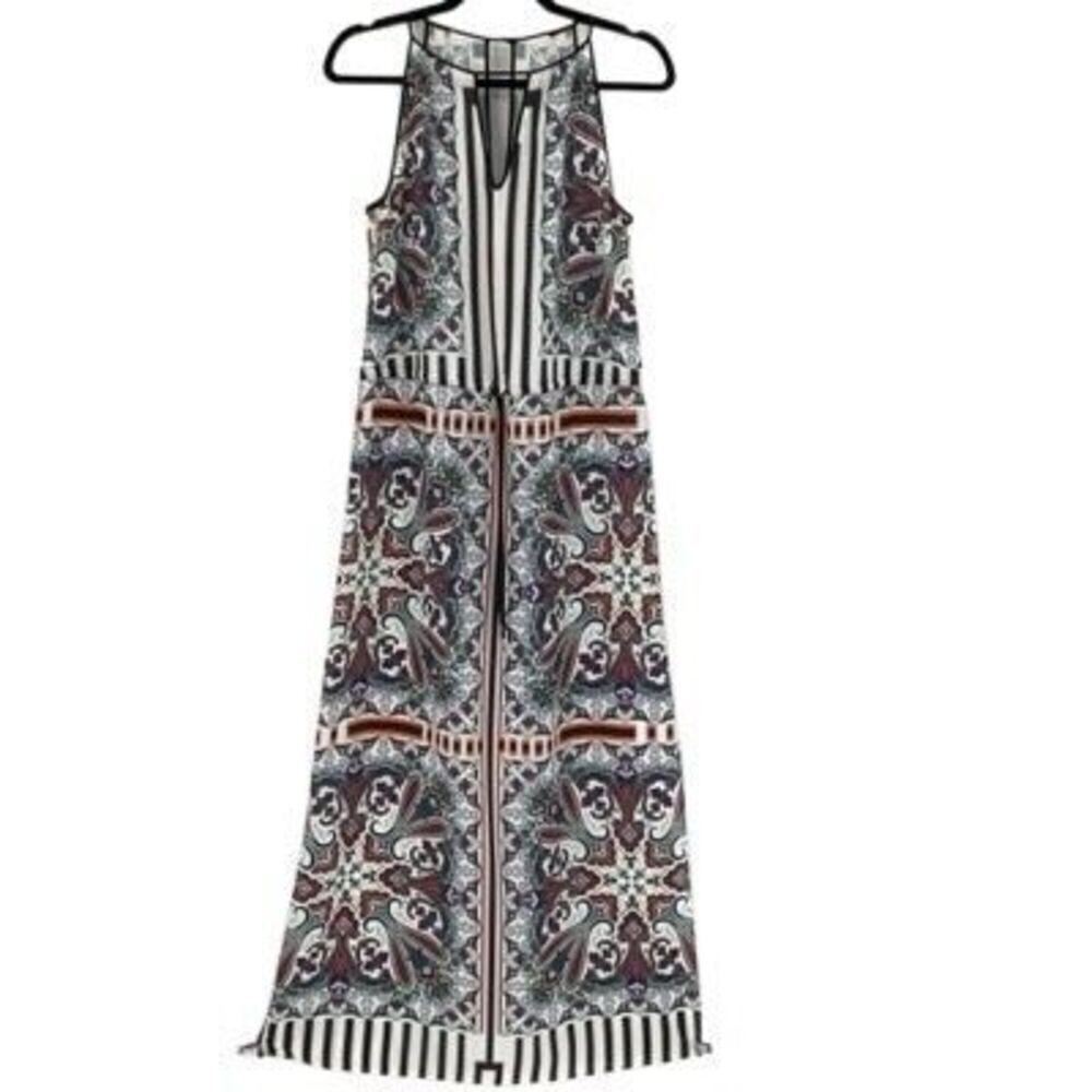 Clover Canyon Gray Red Geometric Batik Sleeveless Keyhole Maxi Dress Size XS